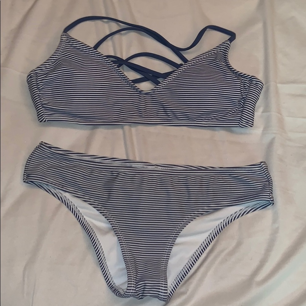 Stripped blue and white bikini